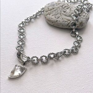 Elegant Silver Necklace with Clear Crystal Pendant